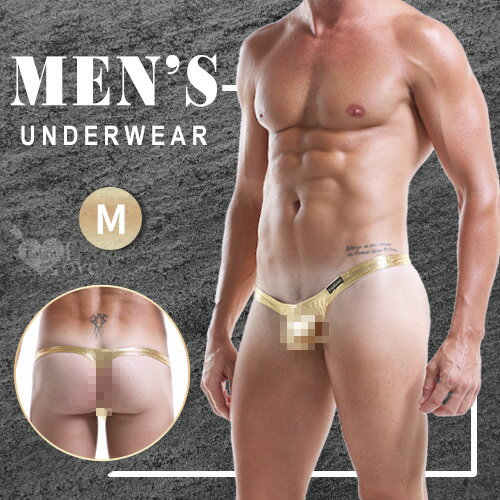 【送清潔粉】《 Enjoy Love 》低腰光澤漆皮U凸個性T字褲 - 金﹝M﹞