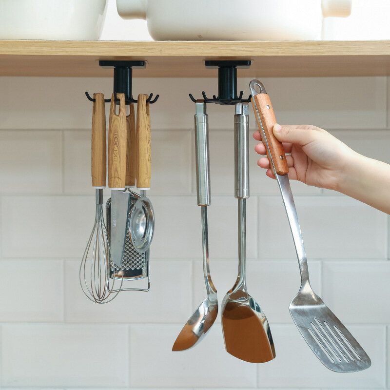 旋轉掛鉤廚房免打孔無痕置物架廚具柜壁掛架鍋鏟勺子收納神器2個