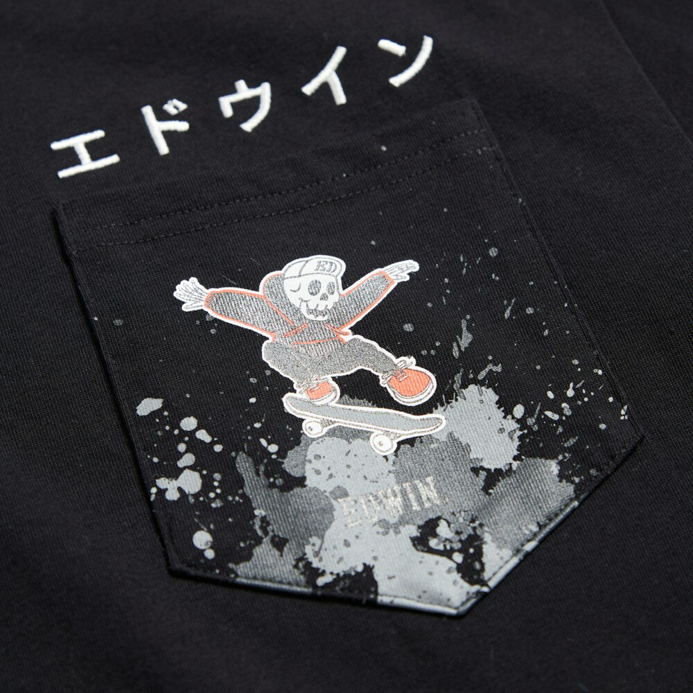 EDWIN 口袋滑板寬版短袖T恤-男款 黑色 5