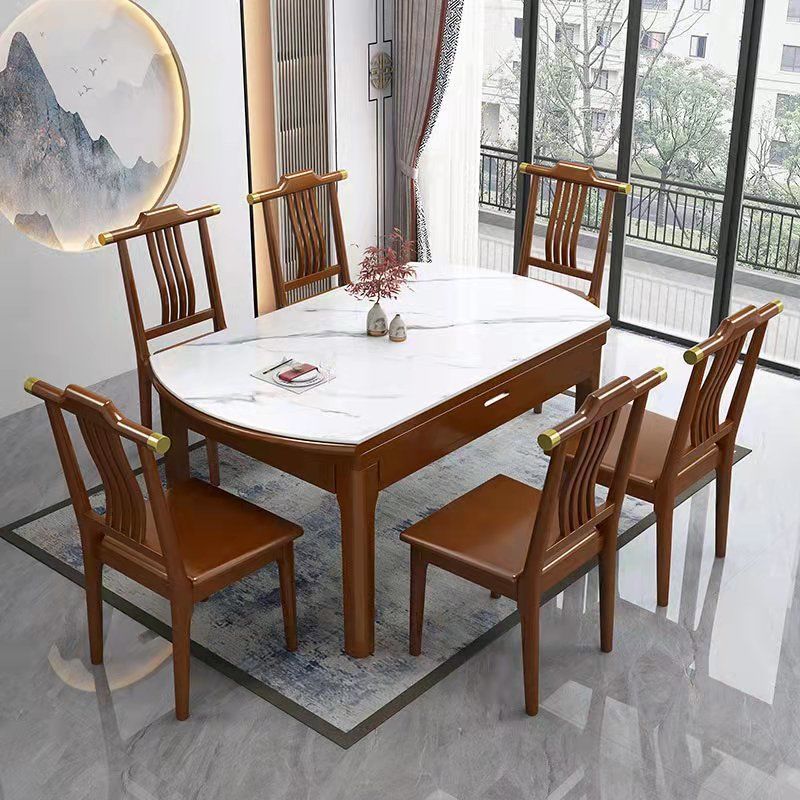【免運】美雅閣| 新中式巖板餐桌椅組合家用小戶型實木餐桌可伸縮折疊簡約吃飯桌子