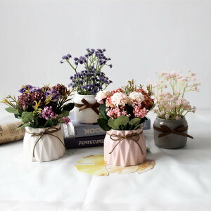 仿真花藝套裝飾品擺件客廳家居絹花干花花束塑料假花迷你小花盆栽