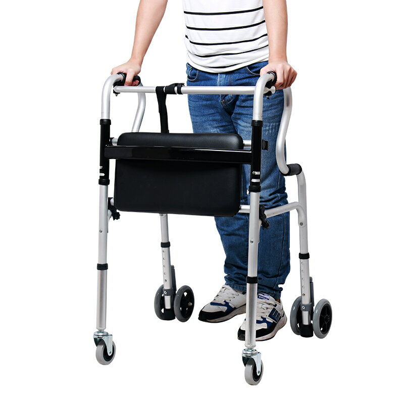 雅德助行器老人帶輪帶座加厚鋁合金助步器殘疾人手推車行走椅子