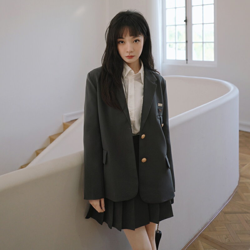 學院風jk西裝外套女短裙兩件套2022年春秋新款高階感休閑西服套裝
