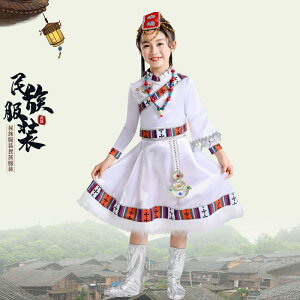 新款兒童女款紅色藏族水袖舞裙表演服男款少數民族服六一舞蹈服裝