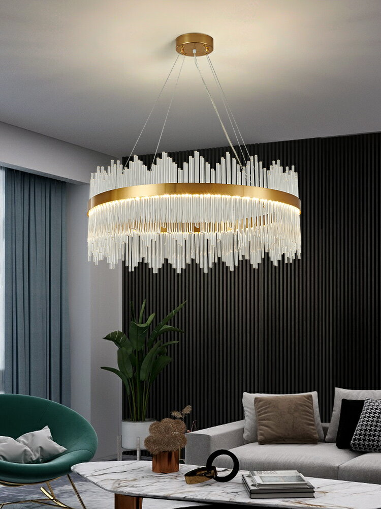 后現代輕奢客廳水晶吊燈具簡約大氣北歐餐廳臥室網紅LED長條燈飾