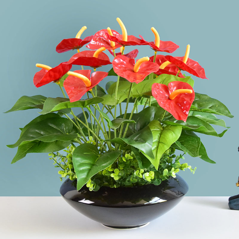 紅掌仿真植物假花仿真花綠植花卉家居裝飾品塑料花客廳擺件假盆栽