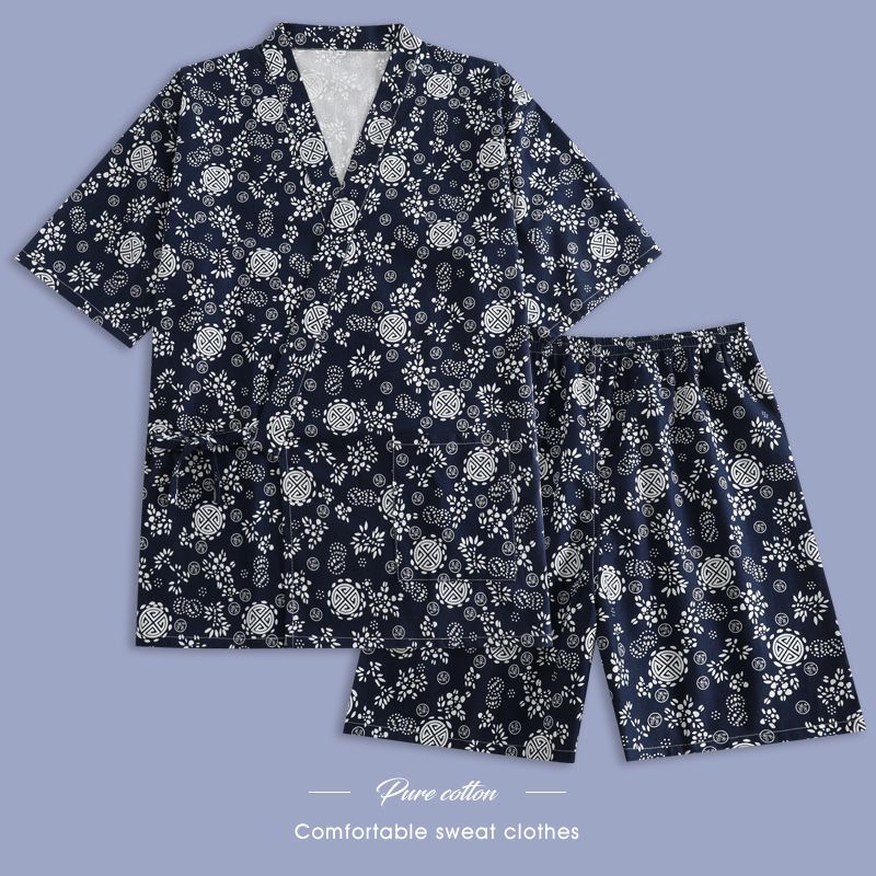 免運 可開票 純棉情侶日式汗蒸服男款女款情侶浴衣短袖薄款按摩套裝家居寬松 快速出貨