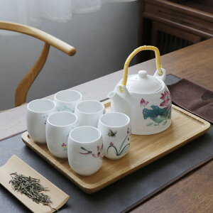 茶具套裝陶瓷茶壺茶杯家用景德鎮提梁壺簡約日式客廳新中式1壺6杯