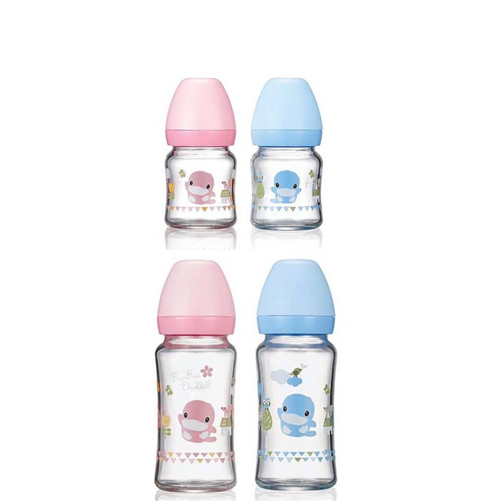 KUKU酷咕鴨 超矽晶寬口玻璃奶瓶-120ml/240ml(藍色/粉色)