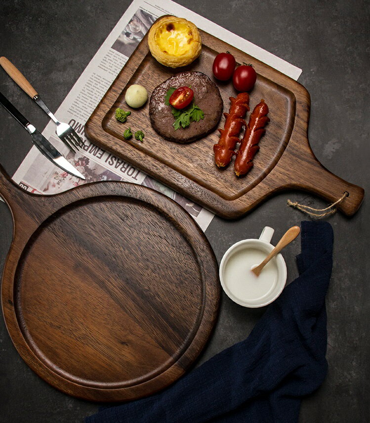 日式牛排餐盤木質家用木盤長方形蛋糕西餐盤面包餐具披薩木板托盤【奇趣生活】