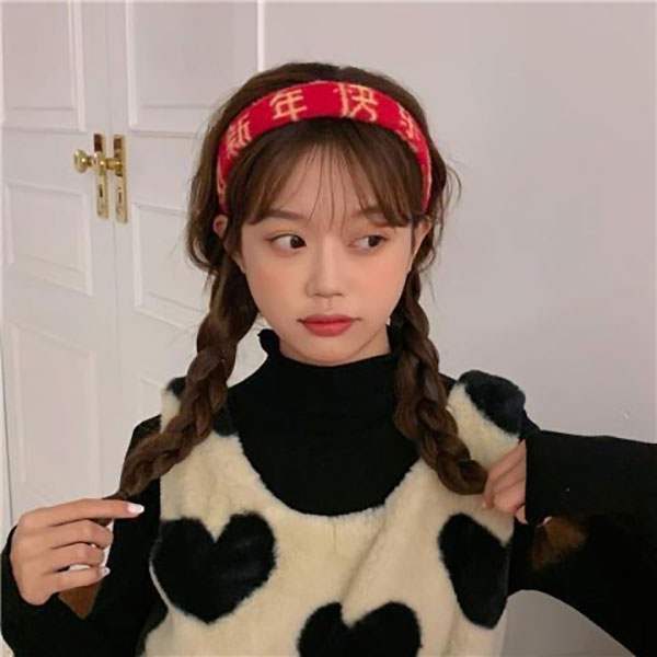 新年快樂 髮箍 新年 過年 農曆年 喜氣 髮帶 正紅 文字 中國風 大人小孩 1