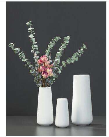 現代簡約陶瓷干花花瓶客廳辦公室擺件白色日式文藝小清新水培花器 雙十二購物節