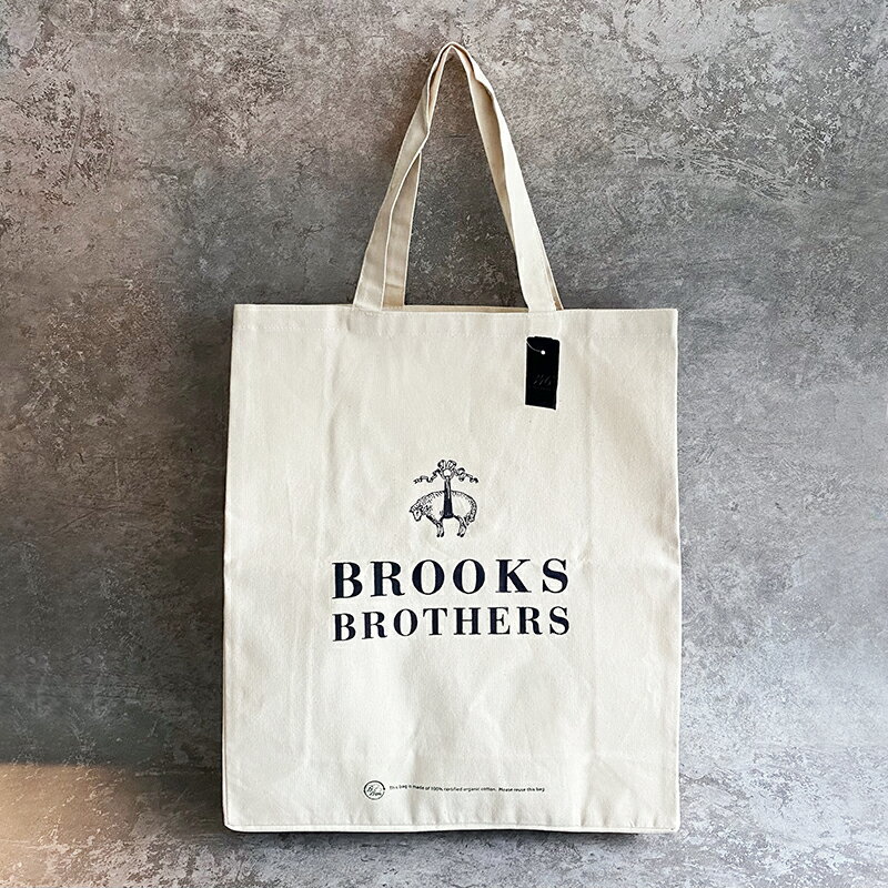 美國百分百【全新真品】Brooks Brothers 提袋 手拿袋 大容量 肩背包 布魯克兄弟 帆布包 米白 CC26