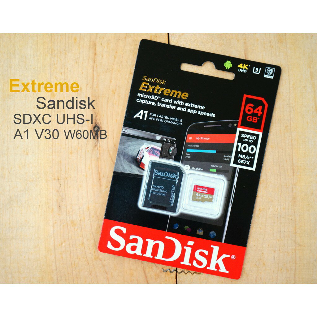 SanDisk Extreme Micro 64G【U3 讀100 寫60】A1 4K 公司貨 記憶卡【中壢NOVA-水世界】【APP下單4%點數回饋】