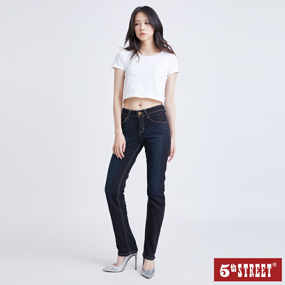 人氣★5thSTREET女伸縮牛仔小直筒褲-原藍磨/原藍色(941992)
