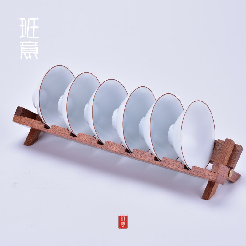 便攜式竹涼杯架折疊茶杯託水杯架收納瀝水架功夫茶具茶道配件實木1入