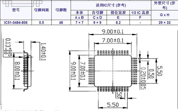 LQFP48燒錄座248-QFP48轉DIP48 IC老化測試插座/間距mm