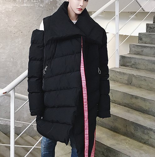 FINDSENSE G6 韓國時尚 不規則設計飄帶棉服男加厚保暖超寬麵包服中長款棉衣外套
