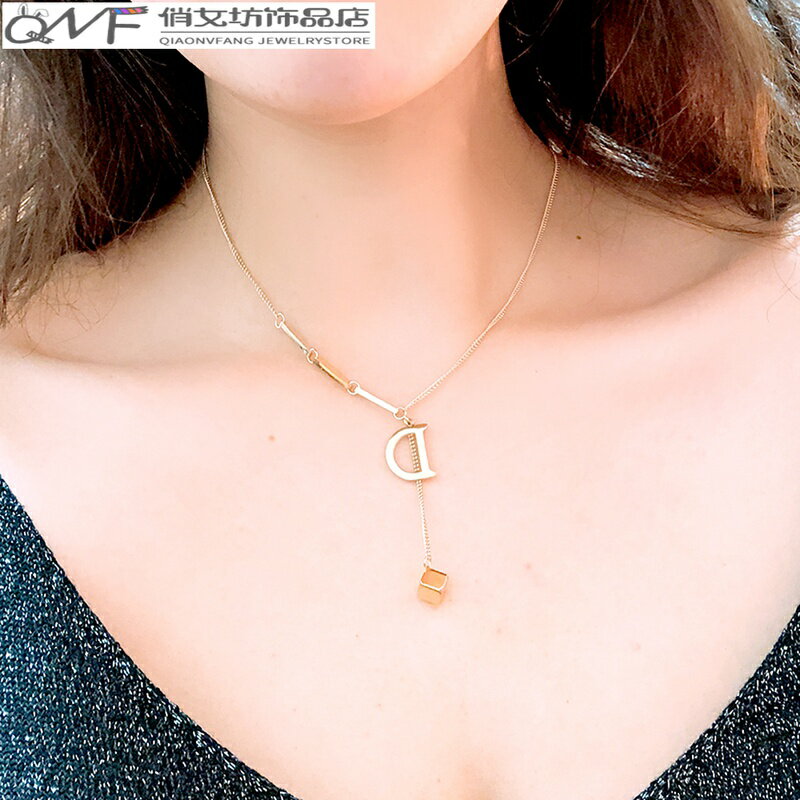 配飾項鏈女甜酷鈦鋼小眾設計感潮網紅簡約百搭字母D吊墜短款氣質