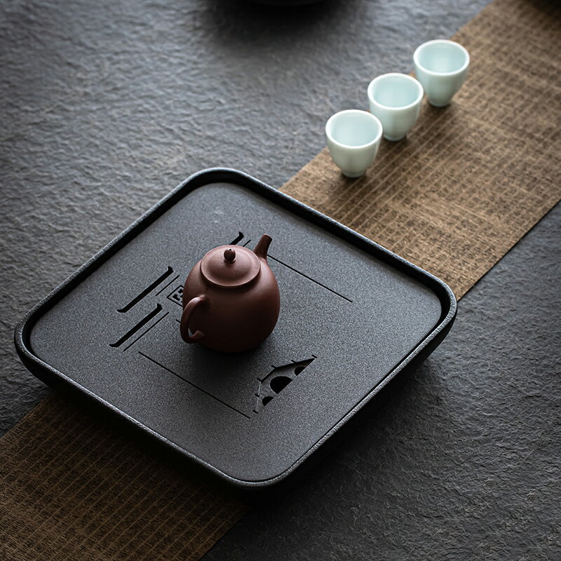 黑陶干泡盤烏金石頭茶臺陶瓷家用天然簡約小型蓄水式日式輕奢茶海