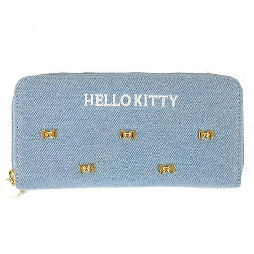 【震撼精品百貨】Hello Kitty 凱蒂貓 HELLO KITTY丹寧拉鍊長皮夾(牛仔淺藍) 震撼日式精品百貨