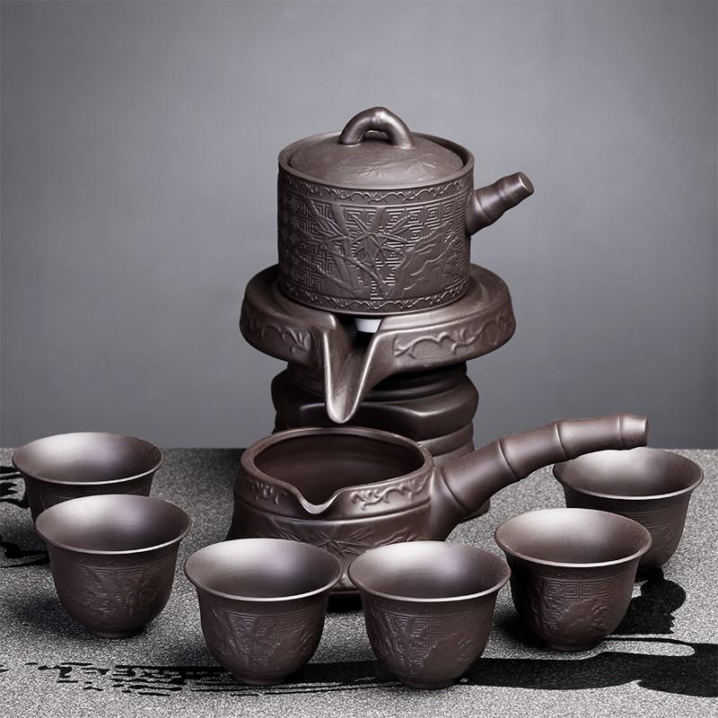 紫砂懶人自動茶具套裝家用客廳功夫茶杯泡茶壺茶盤小套石磨沖茶器