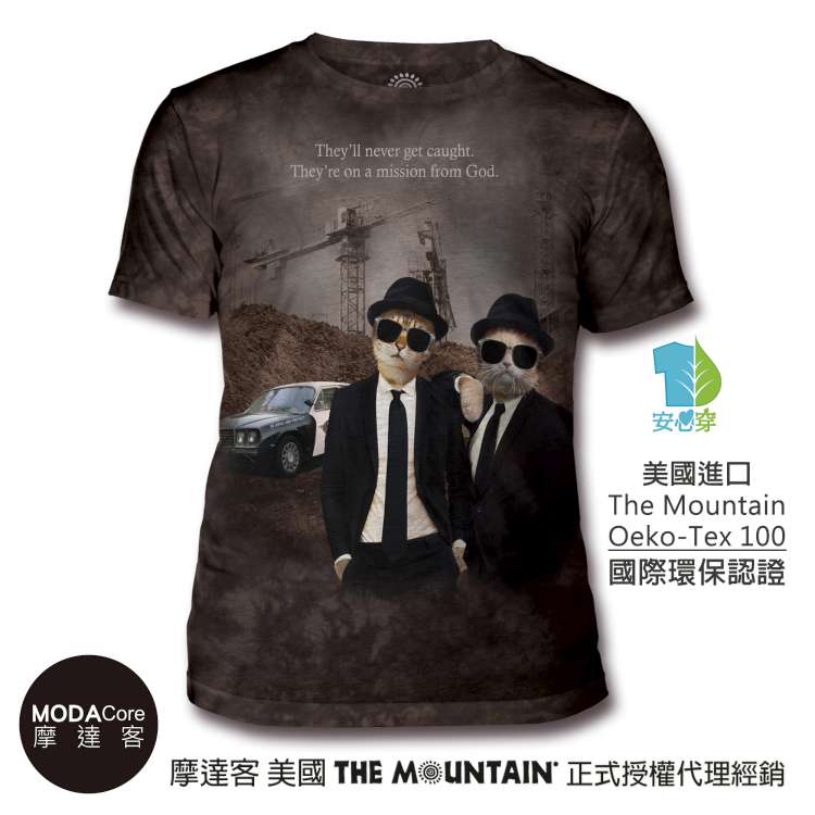 【摩達客】(預購) 美國The Mountain都會系列 貓咪拍檔 中性修身短袖T恤