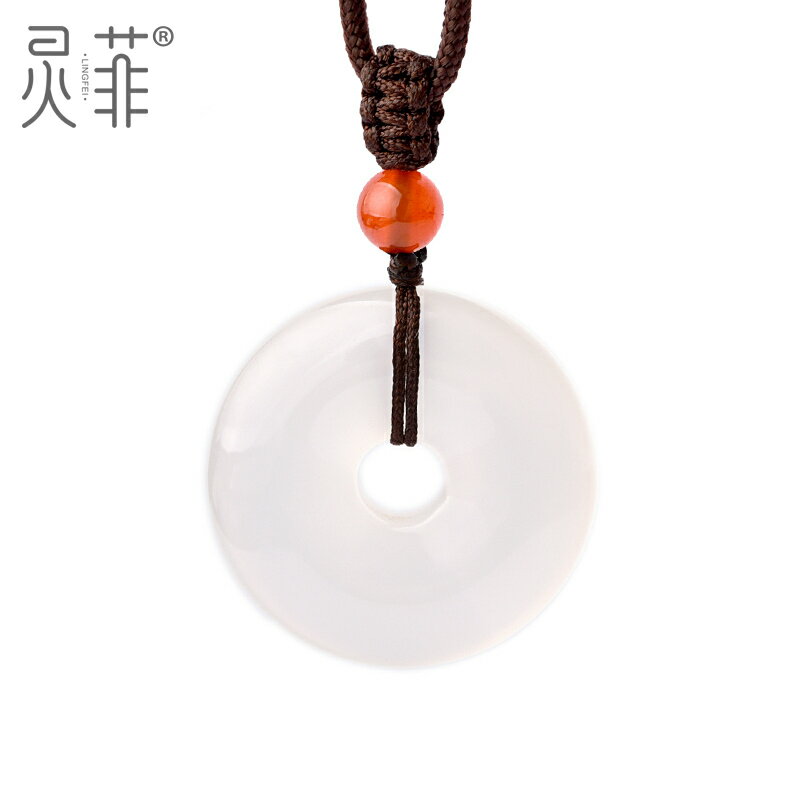 天然白玉髓平安扣吊墜荔枝凍白瑪瑙掛件玉石白色水晶原石項鏈男女| 協貿
