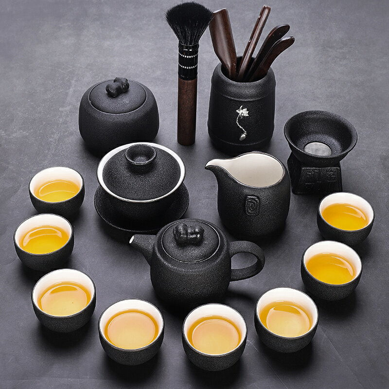 唐豐整套黑陶茶具家用功夫喝茶套裝陶瓷家用辦公室茶壺蓋碗茶杯Z