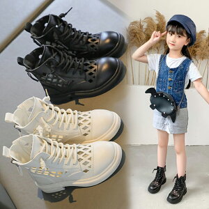 女童秋冬馬丁靴薄款2021新款鏤空英倫風網紅兒童小短靴高幫鞋涼鞋