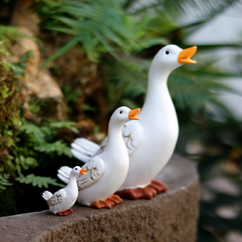 創意白鴨子動物擺件花園庭院假山魚缸水景觀造景微景觀戶外裝飾品