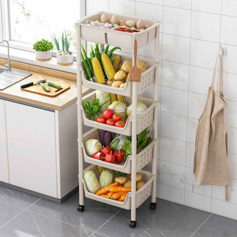 APP下單享點數9% 廚房蔬菜收納置物架落地多層多功能家用可移動菜籃子儲物架菜架子