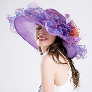 沙灘帽夏新款炫彩歐美女時裝太陽帽子時尚洋氣大花紗帽大沿遮陽帽