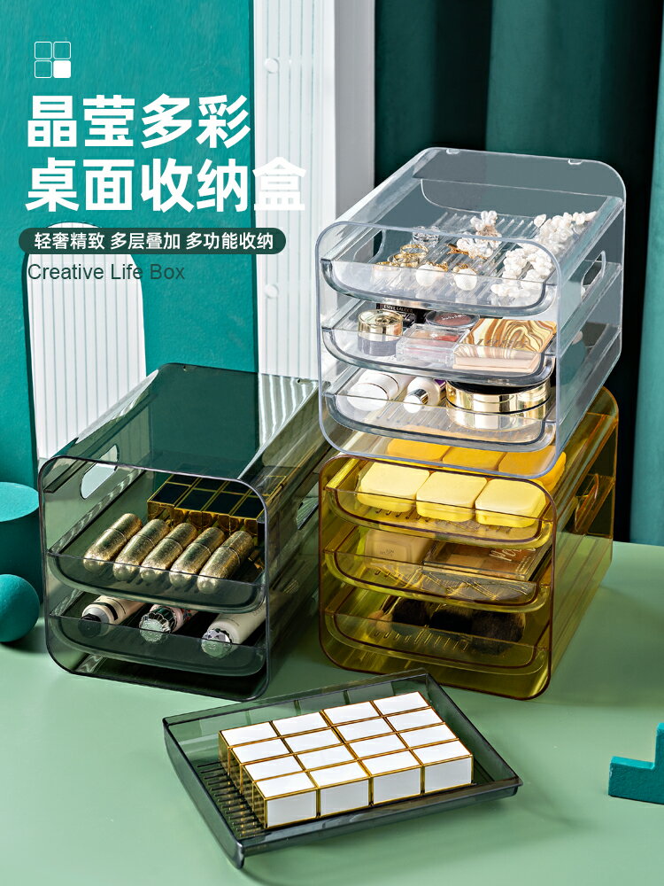 化妝品收納盒桌面抽屜式置物架家用宿舍護膚梳妝臺整理櫃架子盒子