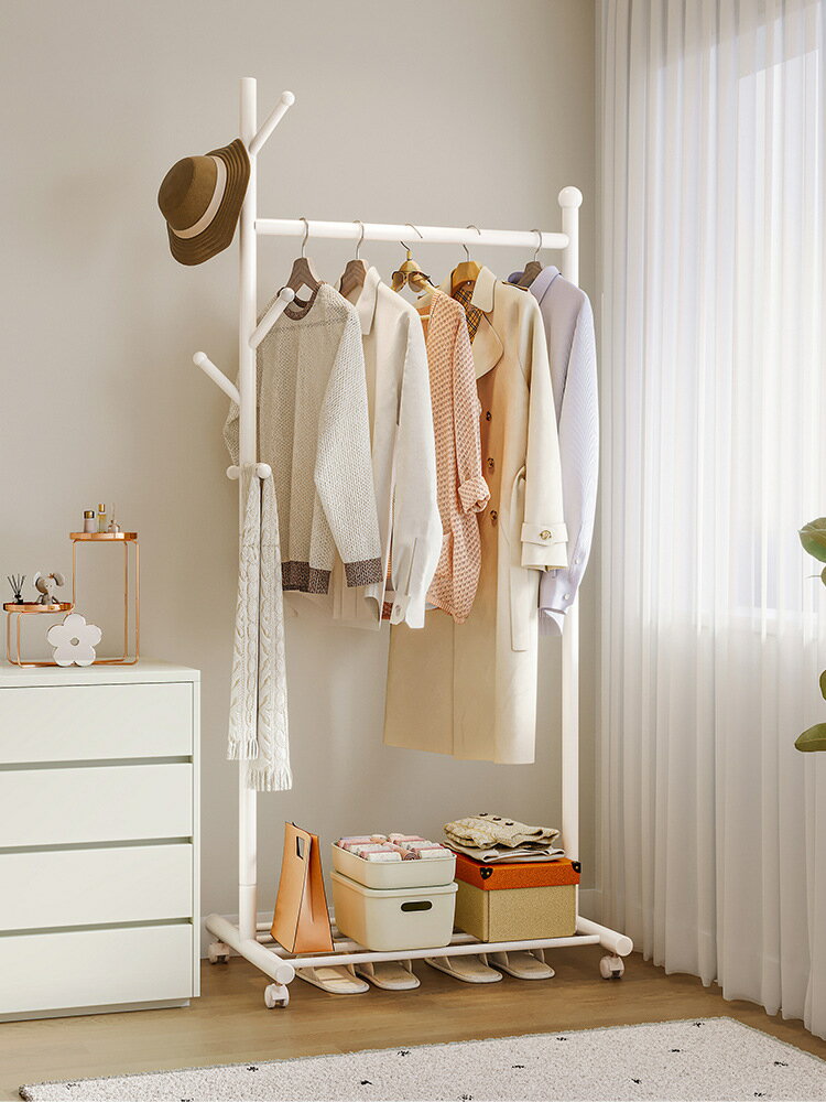 APP下單享點數9% 臥室掛衣架落地簡易晾衣架子移動家用室內房間小型衣服衣帽架桿式