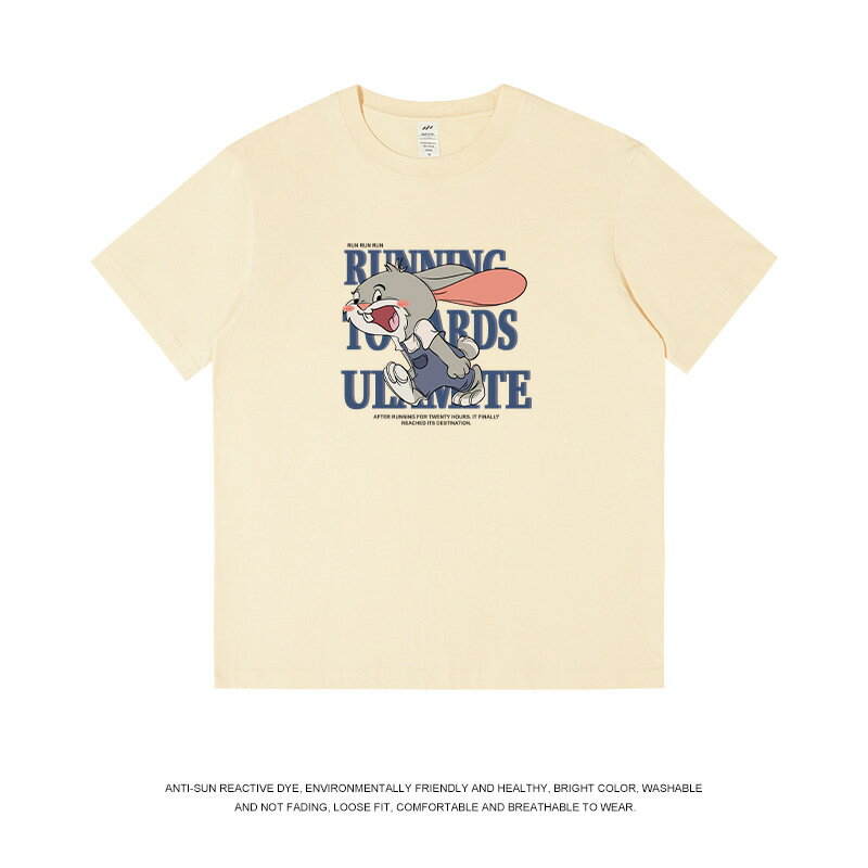 【喜挖】日系卡通印花短袖T恤男寬鬆潮牌夏季ins兔子情侶休閒半袖體恤上衣 0