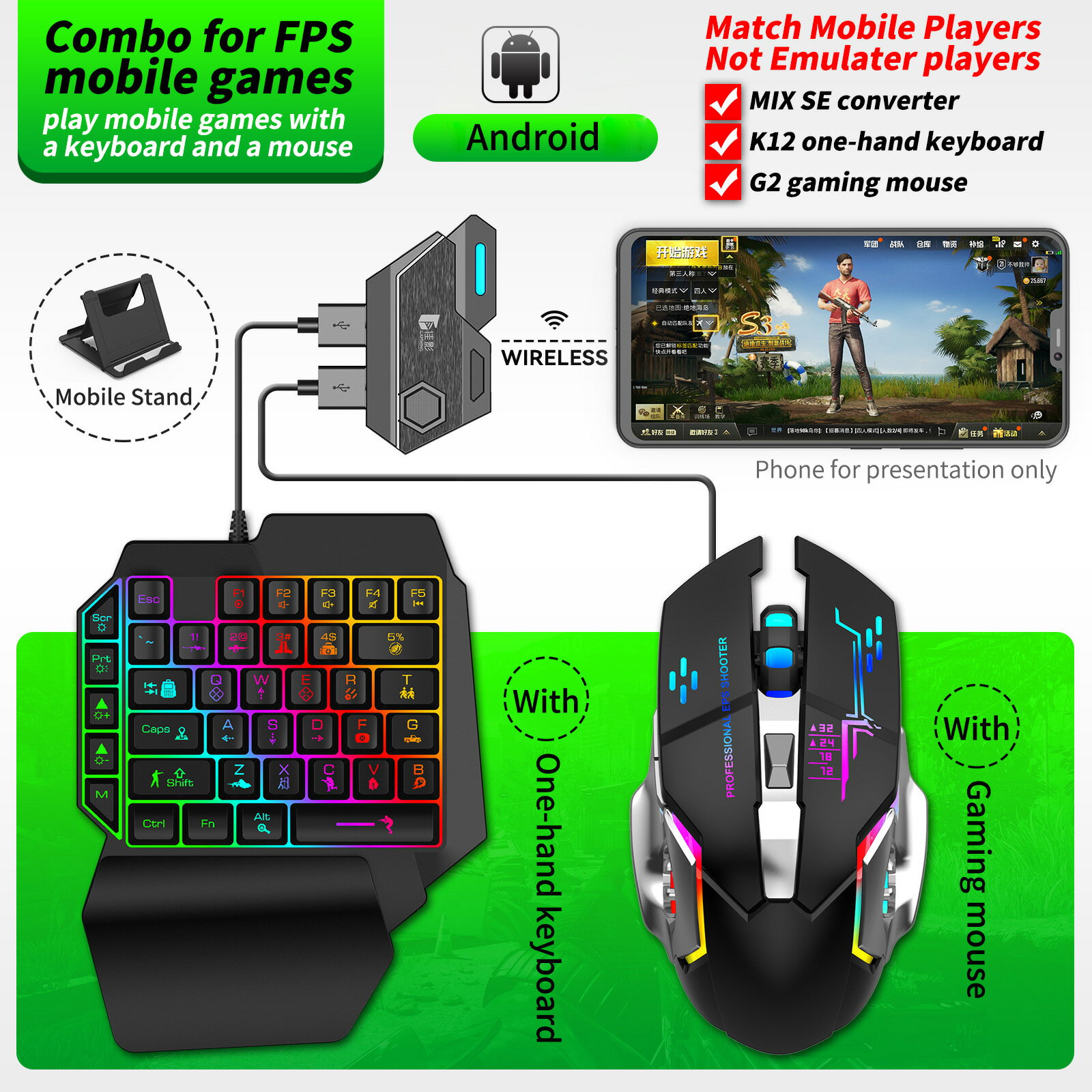 Gamwing Mix SE 4 in 1 mobile game keyboard mouse combo Pack