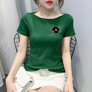 夏季新款網紅氣質韓版修身顯瘦一字領短袖T恤女ins超火上衣潮