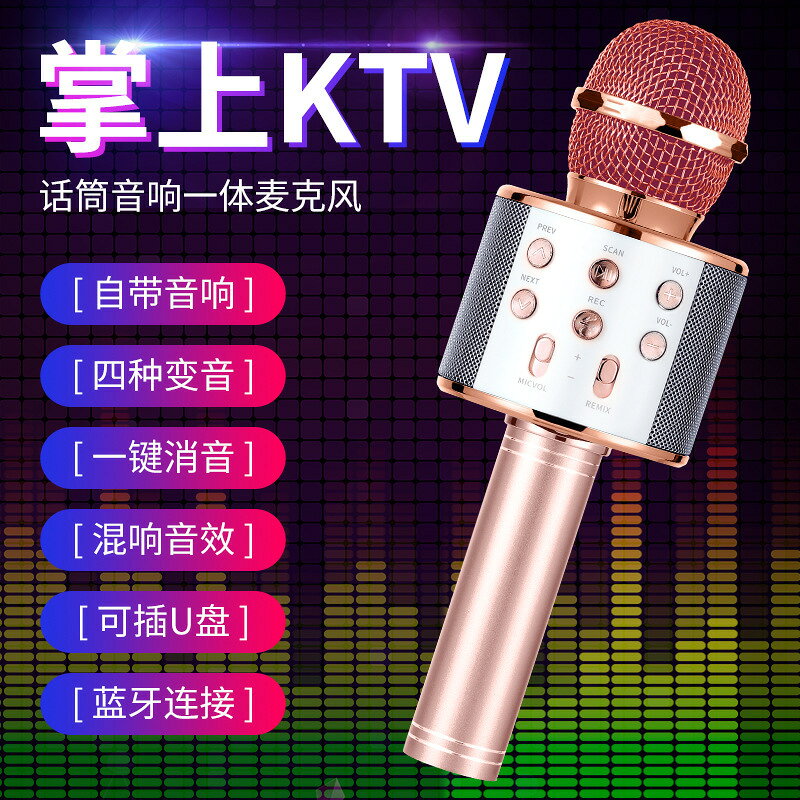 WS858手機k歌寶ktv電容麥克風兒童話筒音響一體音箱