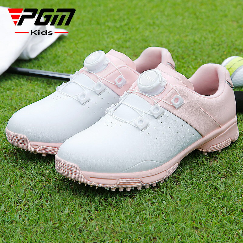 PGM兒童高爾夫球鞋青少年女童鞋子旋鈕鞋帶防水防滑golf運動鞋