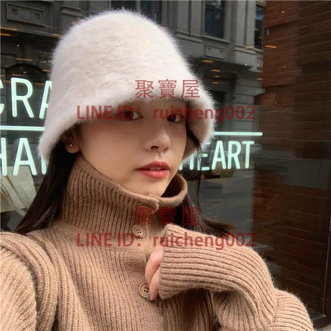 漁夫帽日系復古百搭遮臉兔毛水桶帽子 女韓版秋冬保暖漁夫盆帽【聚寶屋】