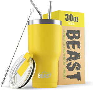【美國代購】Beast 30 盎司不倒翁不銹鋼真空保溫咖啡冰杯雙壁旅行燒瓶（檸檬）