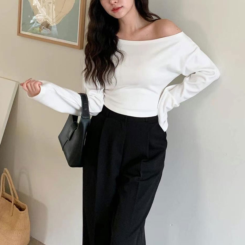 ANNAS 特價 正韓一字領上衣 露肩棉T 素面百搭性感 韓國平口露肩T 短版辣妹