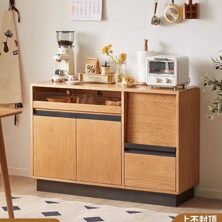 免運 開立發票 北歐實木餐邊櫃家用小戶型多功能儲物碗櫃客廳簡約收納櫃子櫻桃木【618特惠 0601】