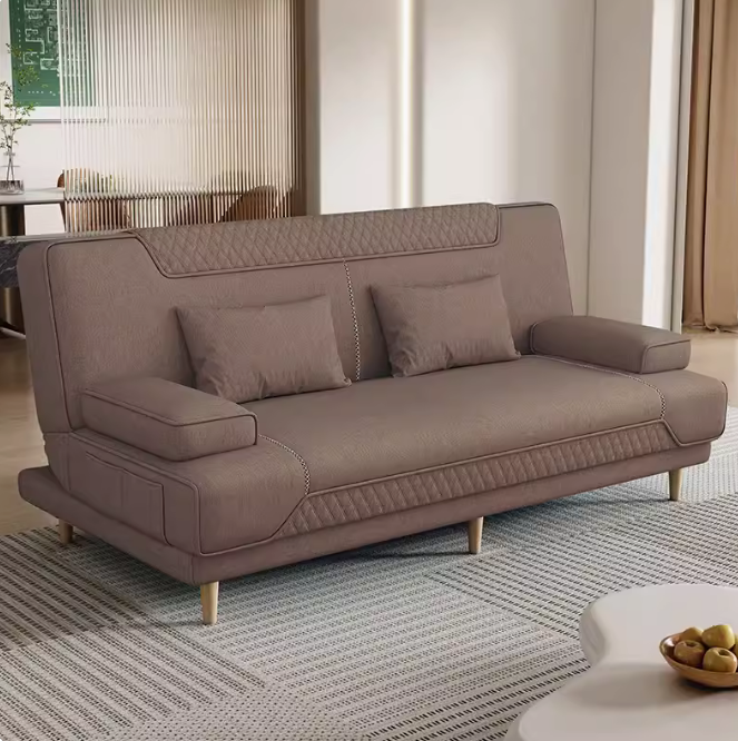咖啡色麻布沙發 兩用小戶型多功能折疊床 簡約家用客廳公寓懶人可躺可睡