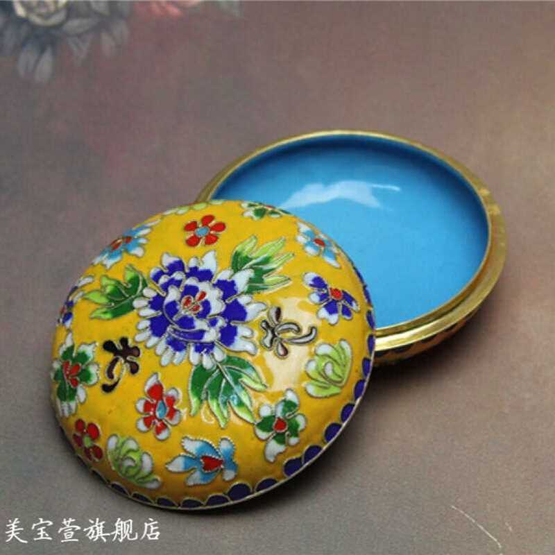 老北京特色工藝品掐絲琺瑯景泰藍粉盒禮品紀念品景泰藍首飾盒 4寸
