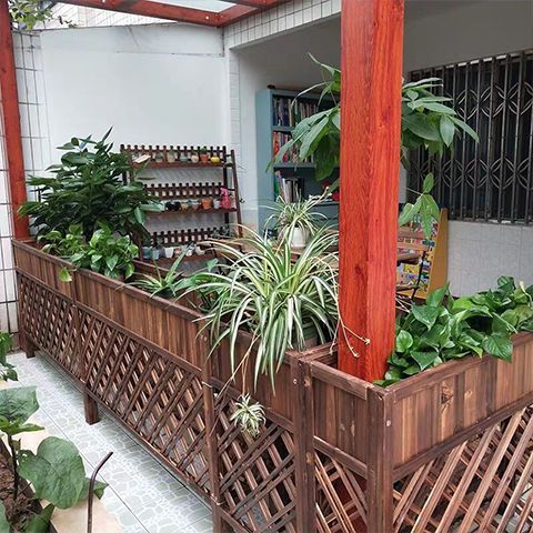 【最低價】【公司貨】隔斷花架戶外花槽碳化網格花箱餐廳木柵欄飯店裝飾花盆架防腐實木 4
