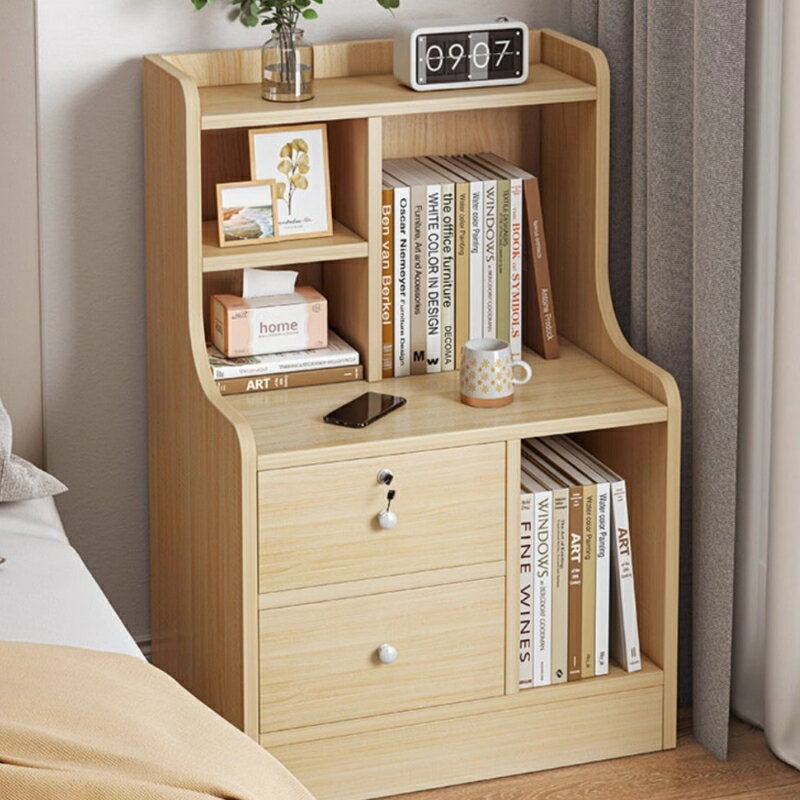 床頭柜簡約現代簡易臥室小型床頭置物架落地收納帶鎖小柜子儲物柜
