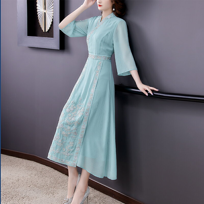 改良版漢服連衣裙夏季新款中國風旗袍重工刺繡女禪意復古女裝