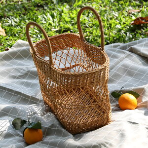 野餐藍 家好點手提購物籃戶外野餐籃新款鏤空編織包度假出游菜籃子潮個性